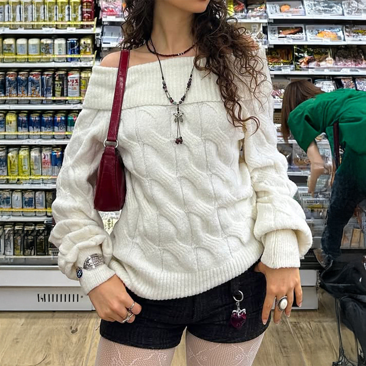 Off-Shoulder Strickpullover